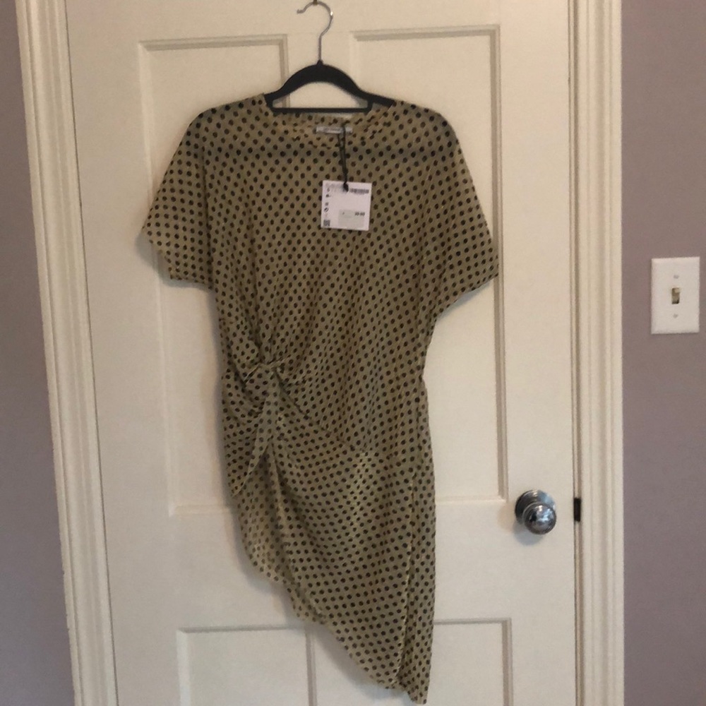 NWT! Zara gold sheer polkadot shirtdress